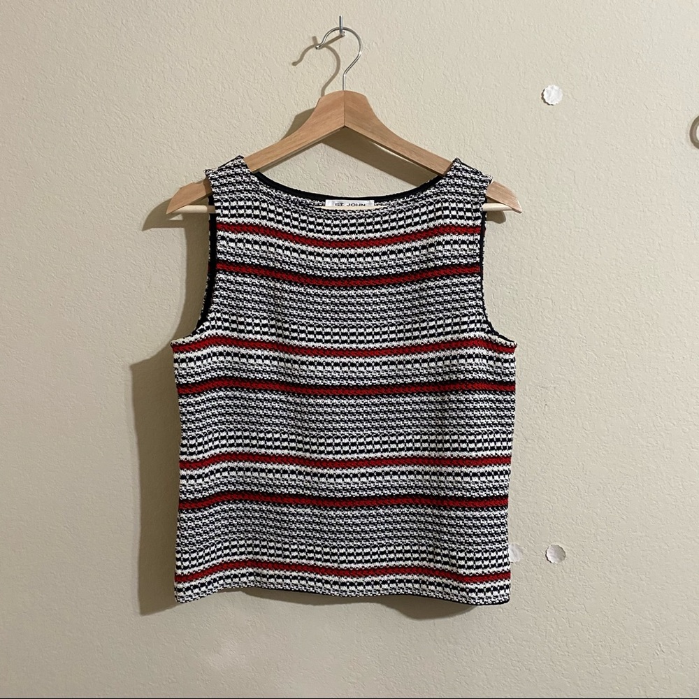 St John - Cropped Striped Houndstooth Knit Top